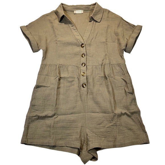 Altar'd State Pants - Altar'd State Womens Small Brown‎ Gauze Button Front Romper Short Sleeve Boho